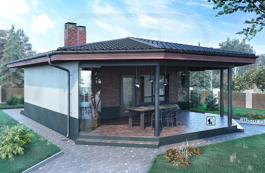 Уютная баня с застекленной террасой