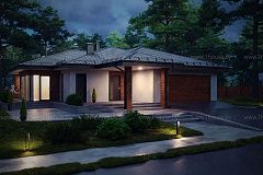 Одноэтажный дом с витражным остеклением.