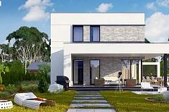 Вариант двухэтажного дома Zx92 с плоской кровлей  с плитами перекрытия