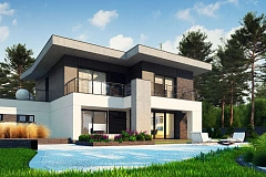 Современный стильный двухэтажный дом, с гаражом для двух машин