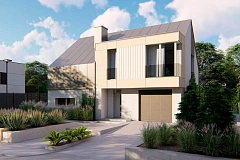 Cовременный проект дома с двускатной крышей и просторными большими мансардными окнами