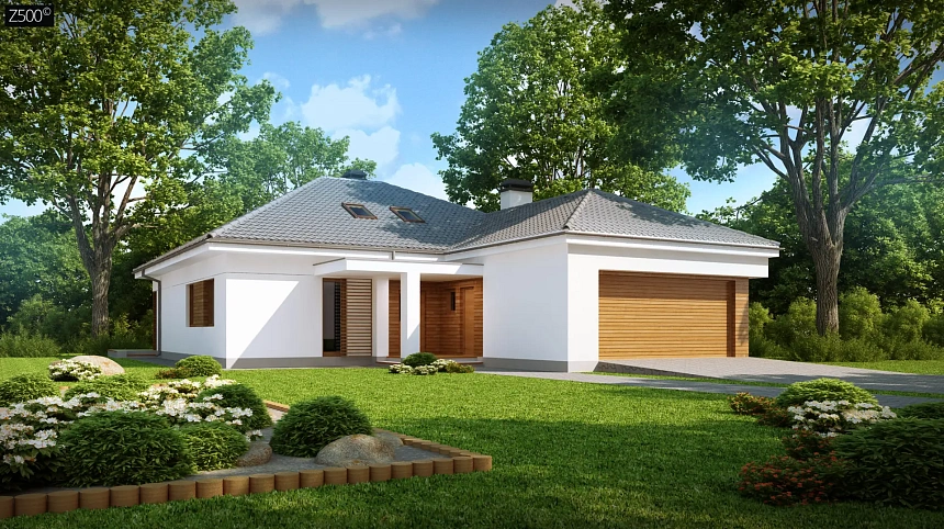 Практичный одноэтажный дом с гаражом, с возможностью адаптации мансарды.