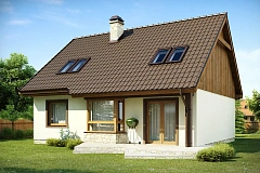 Выгодный и простой в строительстве дом с эркером в дневной зоне.