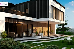 Проект просторного двухуровневого дома с оригинальным современным экстерьером.