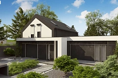 Проект дома с мансардой в европейском стиле с гаражом на одно авто.