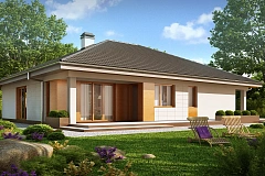 Практичный одноэтажный дом с гаражом для двух автомобилей и большим хозяйственным помещением.