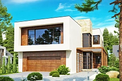 Двухэтажный дома в стиле модерн с практичным интерьером и гаражом для двух автомобилей.