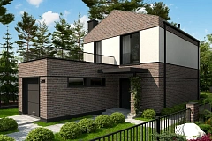 Двухэтажный проект дома с гаражом расположенным фронтально. Подойдет для узкого участка.