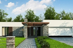 Современный одноэтажный дом с двойным гаражом и плоской крышей