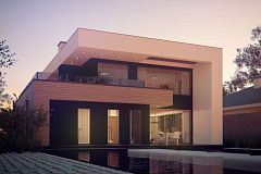 Двухэтажный дом в строгом современном стиле, со спортивным залом на первом этаже