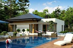 Современный дом с остроконечной крышей бунгало