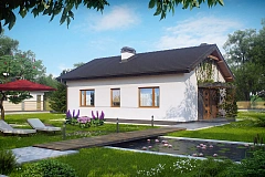 Компактный одноэтажный дом с боковым входом.