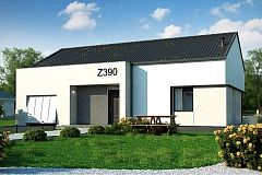 Проект одноэтажного дома Z390 с гаражом на 1 машину и красивым белым фасадом