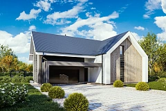 Современный мансардный дом с гаражом на две машины