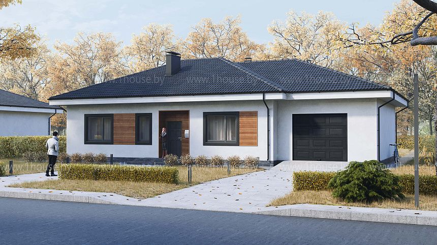 Одноэтажный дом с гаражом на 1 авто и 3 спальнями. 