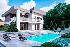 Современный двухэтажный дом с плоской кровлей