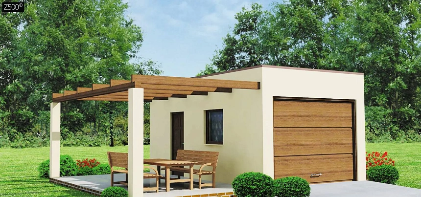 Проект гаража с террасой для одной машины