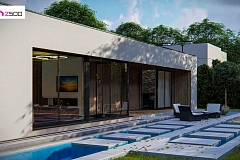 Одноэтажный современный дом с плоской крышей