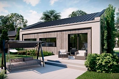 Современный функциональный одноэтажный дом с двускатной крышей