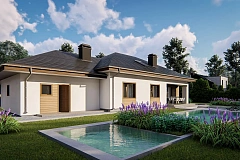 Просторный одноэтажный дом с тремя спальнями и большим гаражом.