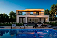 Современный двухэтажный дом с плоской крышей и гаражом на 2 машины.