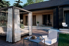 Одноэтажный дом с двускатной крышей