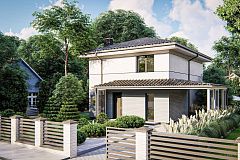 Двухэтажный проект дома с современным обликом и 4-х скатной крышей