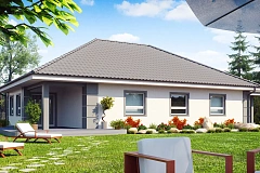 Проект одноэтажного дома с просторной гостиной и гаражом для двух машин.