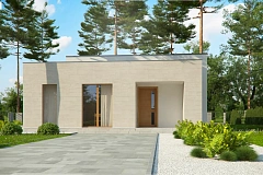 Одноэтажный дом в современном стиле, с большими застекленными окнами