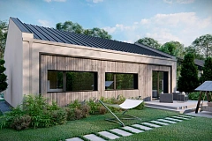 Современный функциональный одноэтажный дом с двускатной крышей