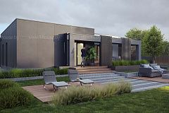 Одноэтажный дом с плоской крышей и 3-мя спальнями.