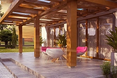 Одноэтажный коттедж с четырехскатной кровлей