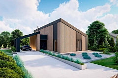 Современный дом с односкатной крышей, предназначенный для семьи 2 + 2