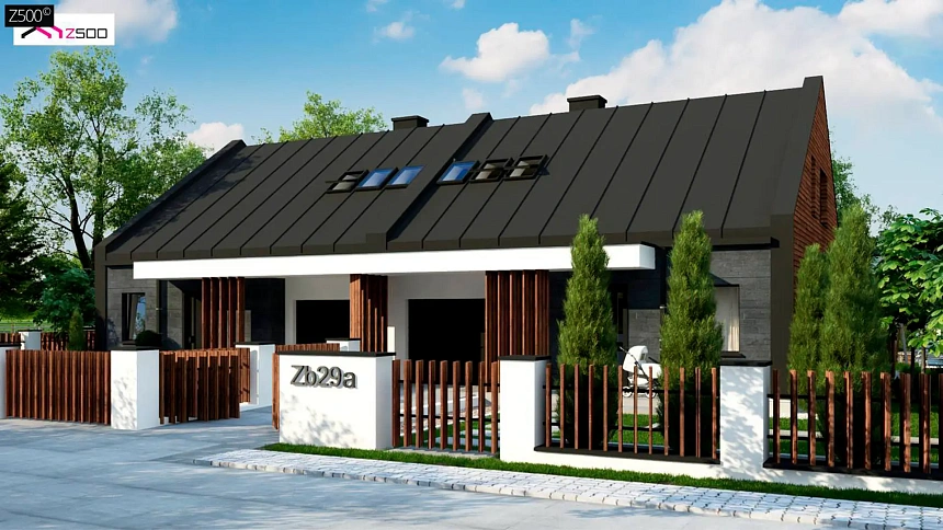 Современный двухсемейный дом с двускатной крышей