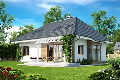 Проект функционального дома с дополнительной небольшой ночной зоной на первом этаже.