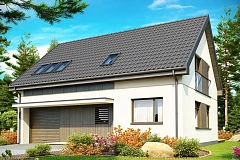 Функциональный традиционный дом с современными элементами в архитектуре, со встроенным гаражом.