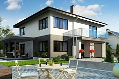 Современный двухэтажный дом с гаражом компактной формы