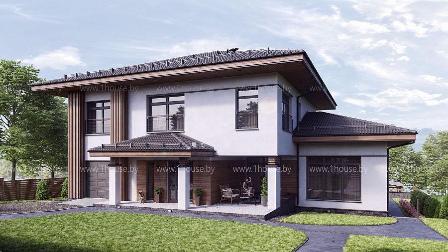 Двухэтажный уютный дом с вертикальными акцентами