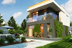 Проект двухэтажного дома в стиле кубизм, подходит для строительства на узком участке.