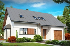 Практичный дом с мансардой, гаражом, кабинетом на первом этаже и стильным эркером.