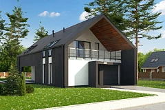 Современный мансардный коттедж для узкого участка