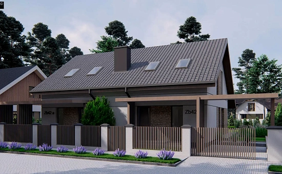 Проект двухквартирного дома с кабинетом на первом этаже.