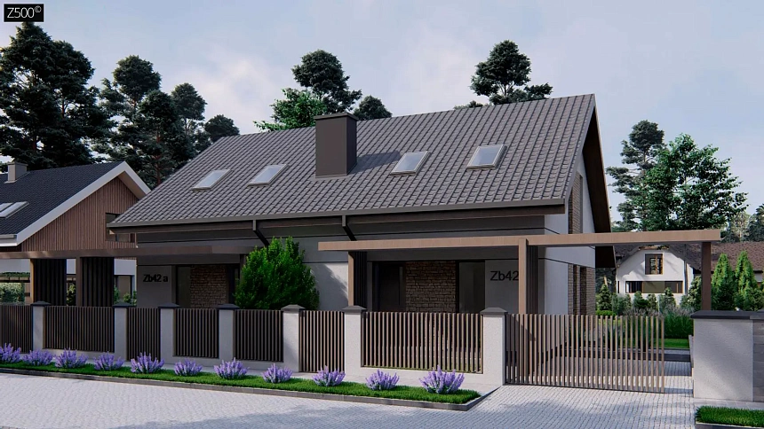 Проект двухквартирного дома с кабинетом на первом этаже.