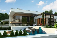 Проект современного двухэтажного дома с большой площадью остекления.