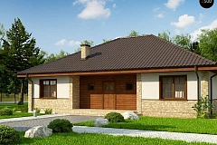 Вариант одноэтажного дома с 4-х скатной кровлей и уютной террасой, с измененной планировкой