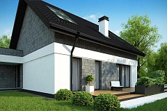 Мансардный дом с гаражом, расположенным с фронтальной стороны фасада