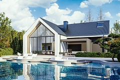 Современный мансардный дом с гаражом на две машины