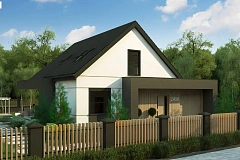 Просторный мансардный дом со светлой гостиной и гостевой комнатой на первом этаже.