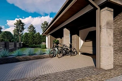 Компактный одноэтажный дом на фасаде с камнем и плитами.