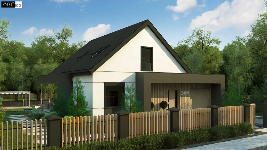 Просторный мансардный дом со светлой гостиной и гостевой комнатой на первом этаже.